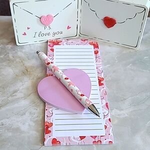 Handcrafted DTF Wrapped Cupid Pen with 1 Heart notepad 1 Sticky Notepad
